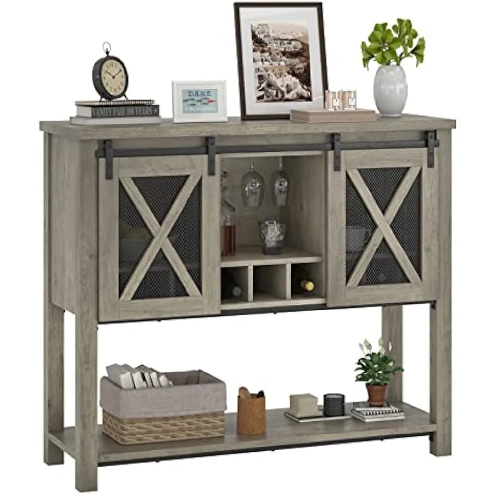 Farmhouse Buffet Storage Cabinet with Wine Glass Rack Bar Cabinet