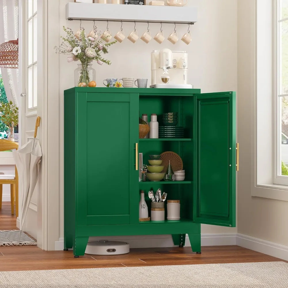 Green Sideboard Buffet Cabinet Steel Kitchen Pantry Storage Organizer