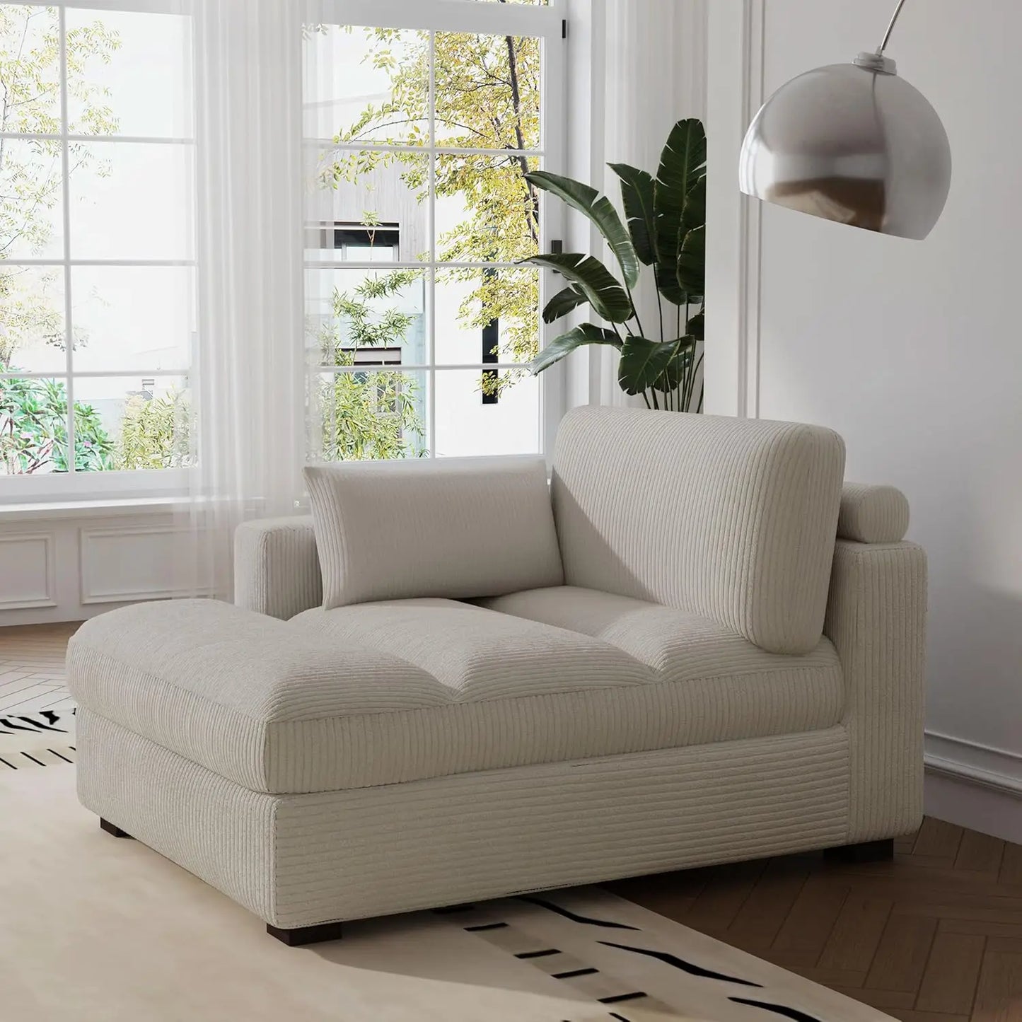 Oversized Corduroy Chaise Lounge Chair with Cushion Indoor Recliner