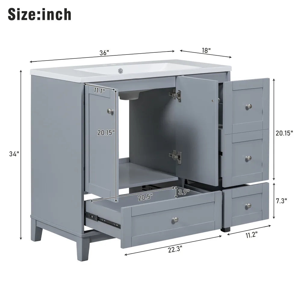 36 Inch Modern Bathroom Vanity with USB Charging and Ample Storage