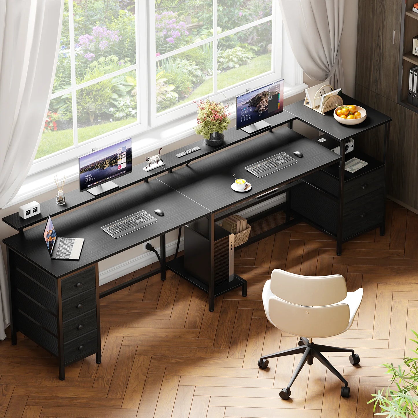 Ljustra 67 Inch Office Desk with Power Sockets LED Lights Adjustable Storage
