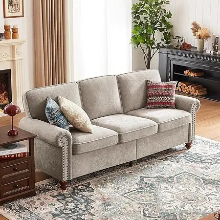 Ljustra 3 Seater Sofa Rolled Arm Upholstered Chenille Couch