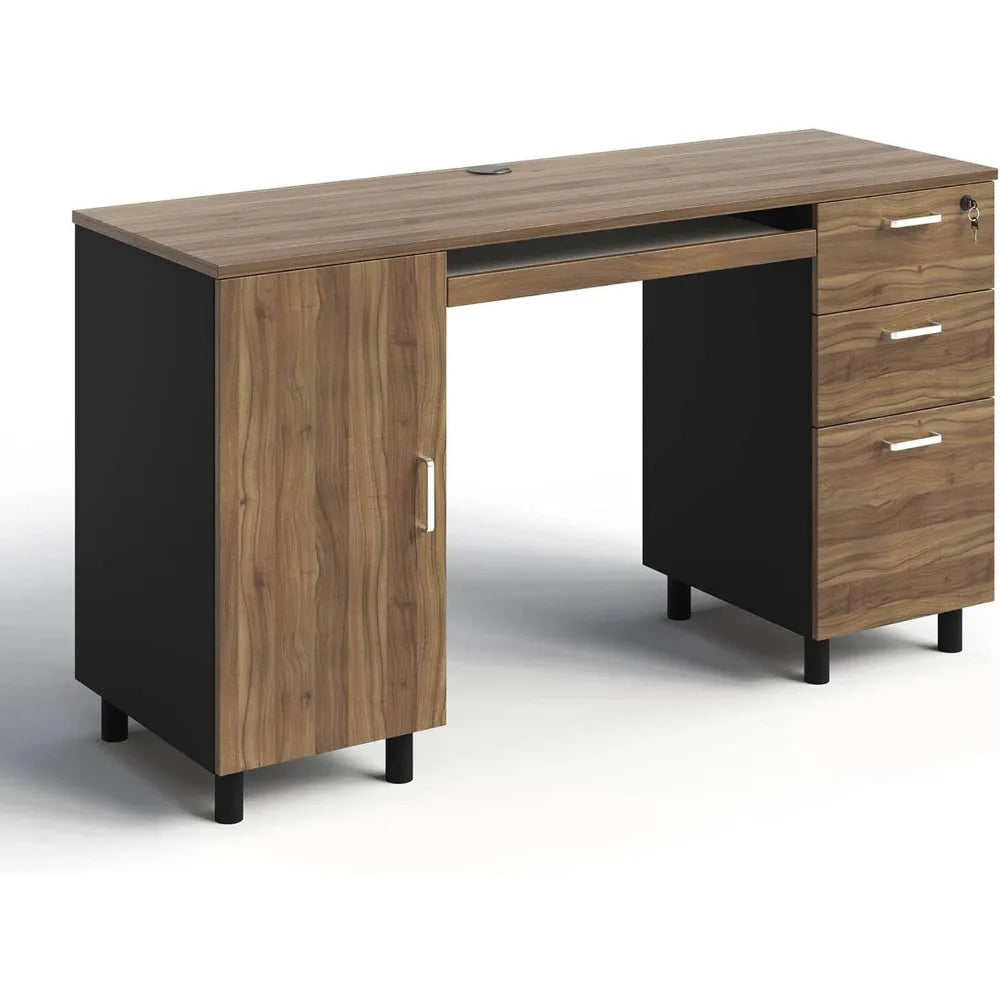 Modern Venice Computer Office Desk with Storage Cabinet and Drawers