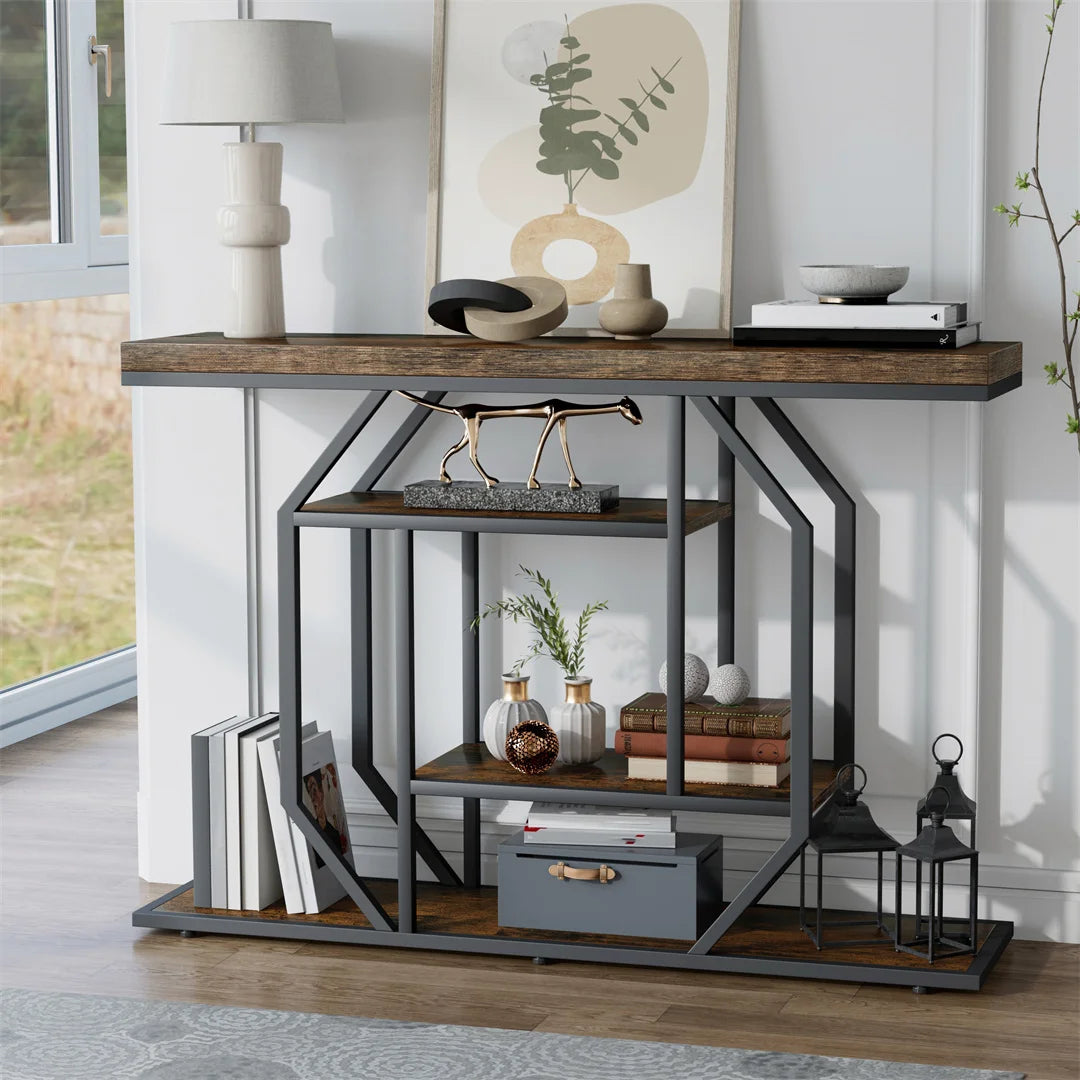 Ljustra Industrial Entryway Console Table 120cm with 4 Tier Storage
