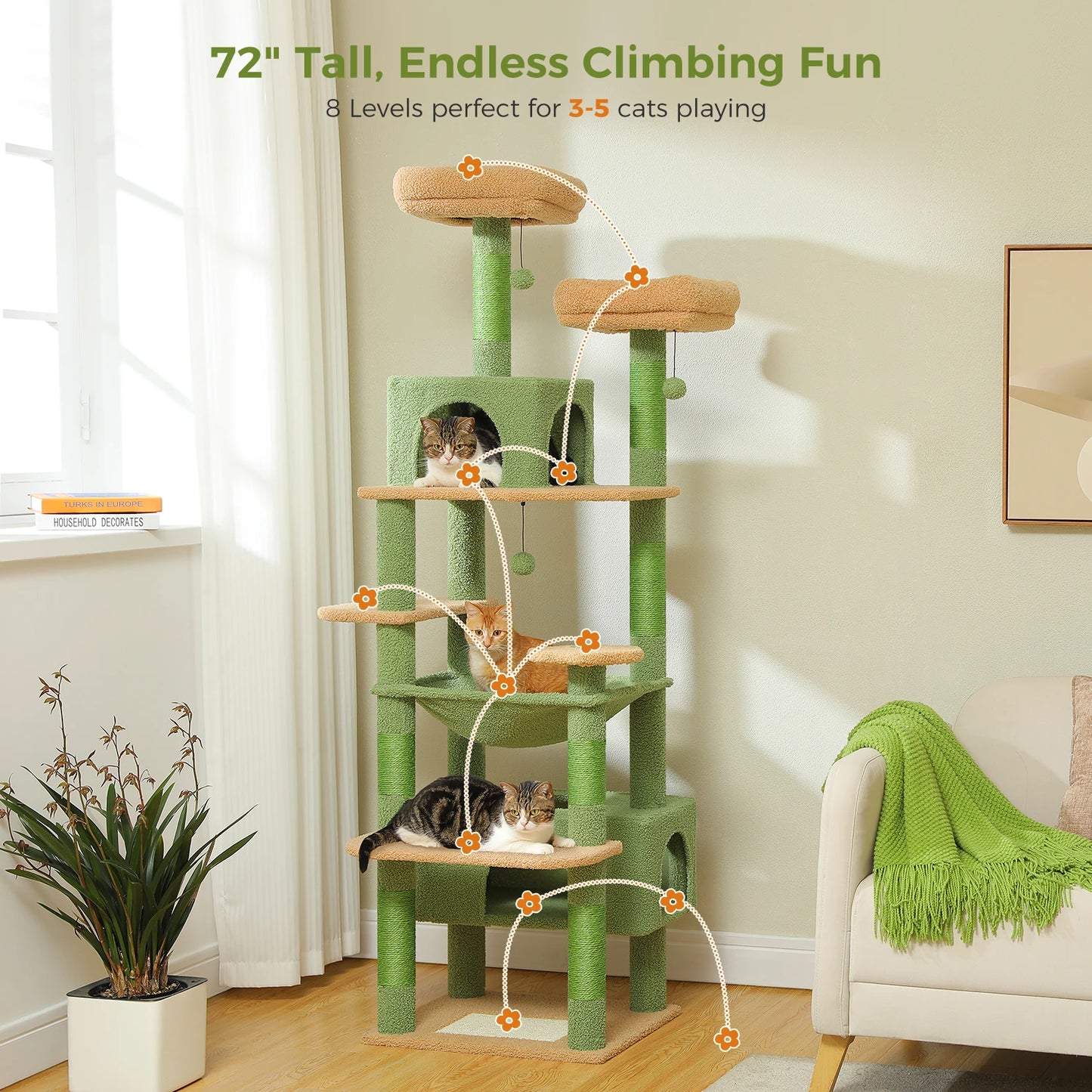 Multi-Level Cat Tree Tower Scratching Posts Hammock Condo Indoor Cats