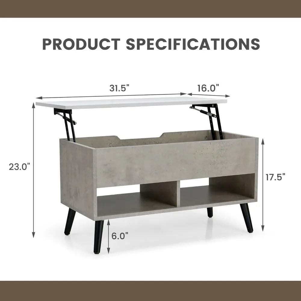 Modern Lift Top Coffee Table with Hidden Compartment and Open Shelves