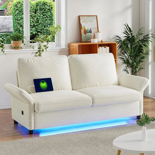 Mini Couch for Bedroom Small Loveseat Sofa 60 Inch with USB LED Light