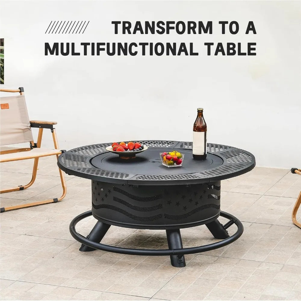 36 Inch Fire Pit with Cooking Grates Outdoor Wood Burning BBQ Grill