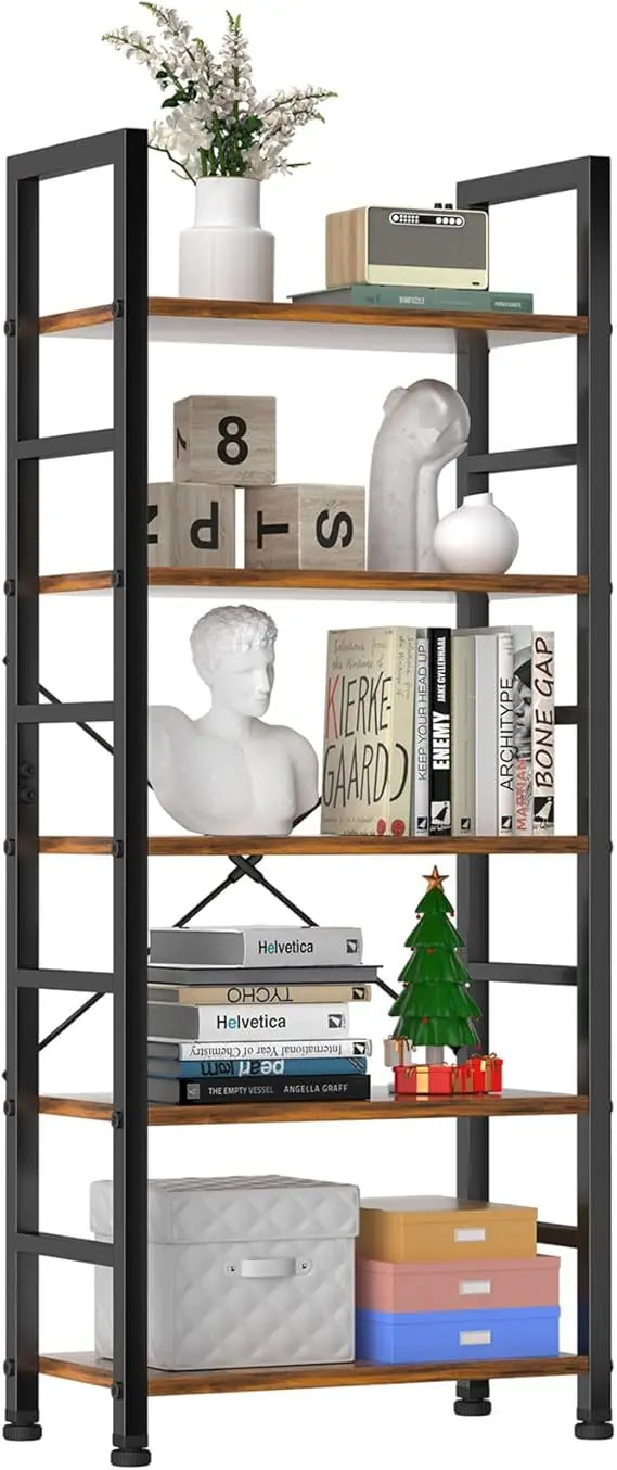 Modern 5 Tier Bookshelf Tall Bookcase Industrial Storage Organizer