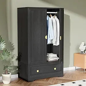 Modern 63" Wardrobe Closet with Mirror 4 Doors Armoire Cabinet Storage