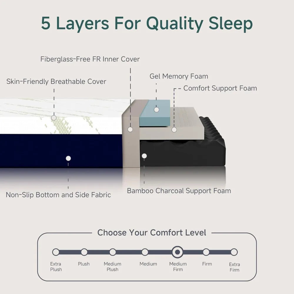 Ljustra 10 Inch Queen Gel Memory Foam Mattress Bed in a Box Medium Firm