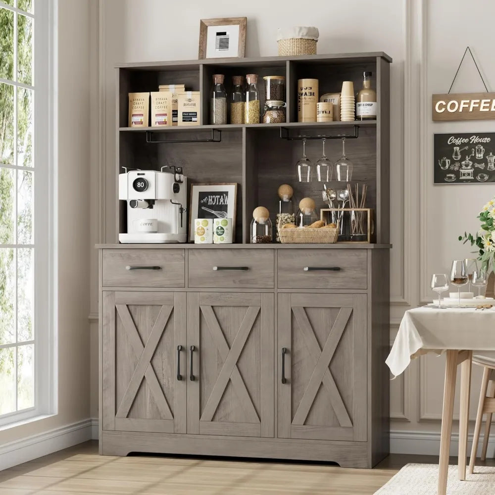 Modern Farmhouse Buffet Cabinet with Hutch and 3 Drawers