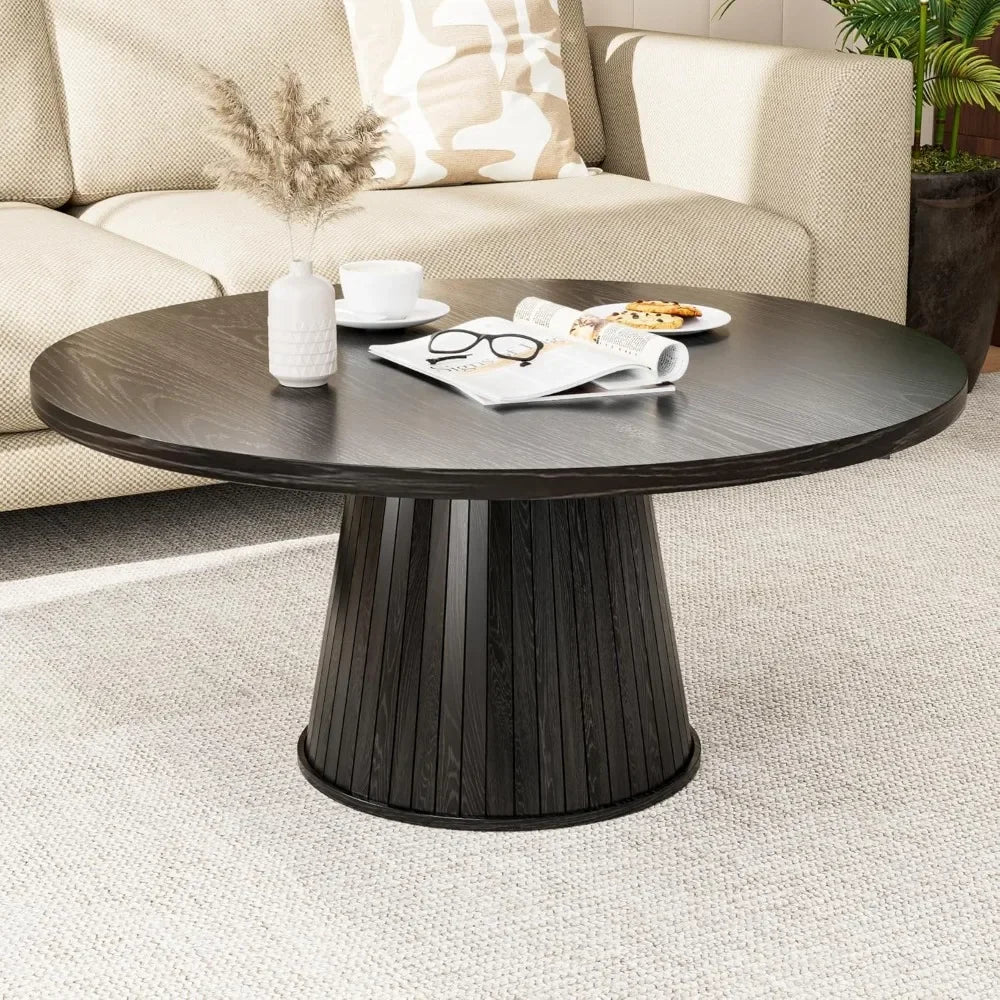 Mid Century Modern Wood Coffee Table Fluted Circle Living Room Accent
