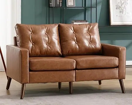 Ljustra 53" W Faux Leather Loveseat Sofa Button Tufted Mid Century Modern
