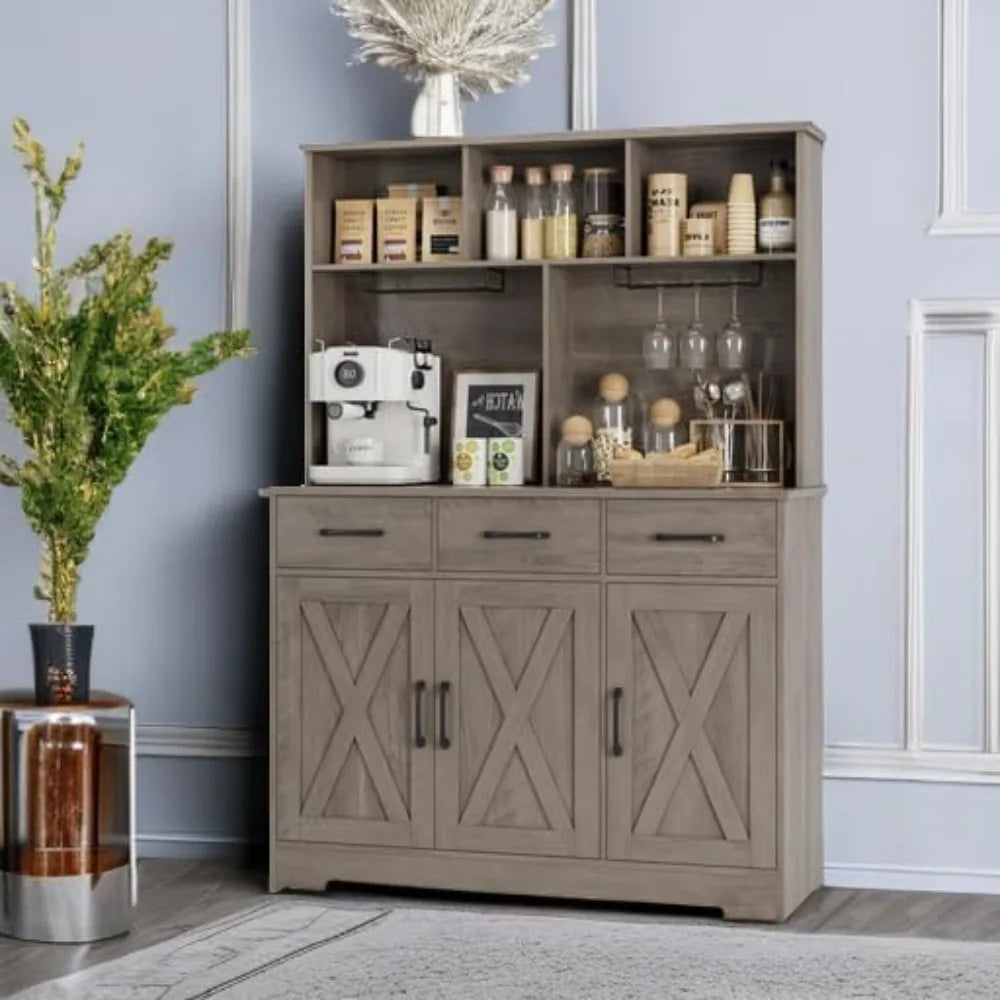 Modern Farmhouse Buffet Cabinet with Hutch and 3 Drawers