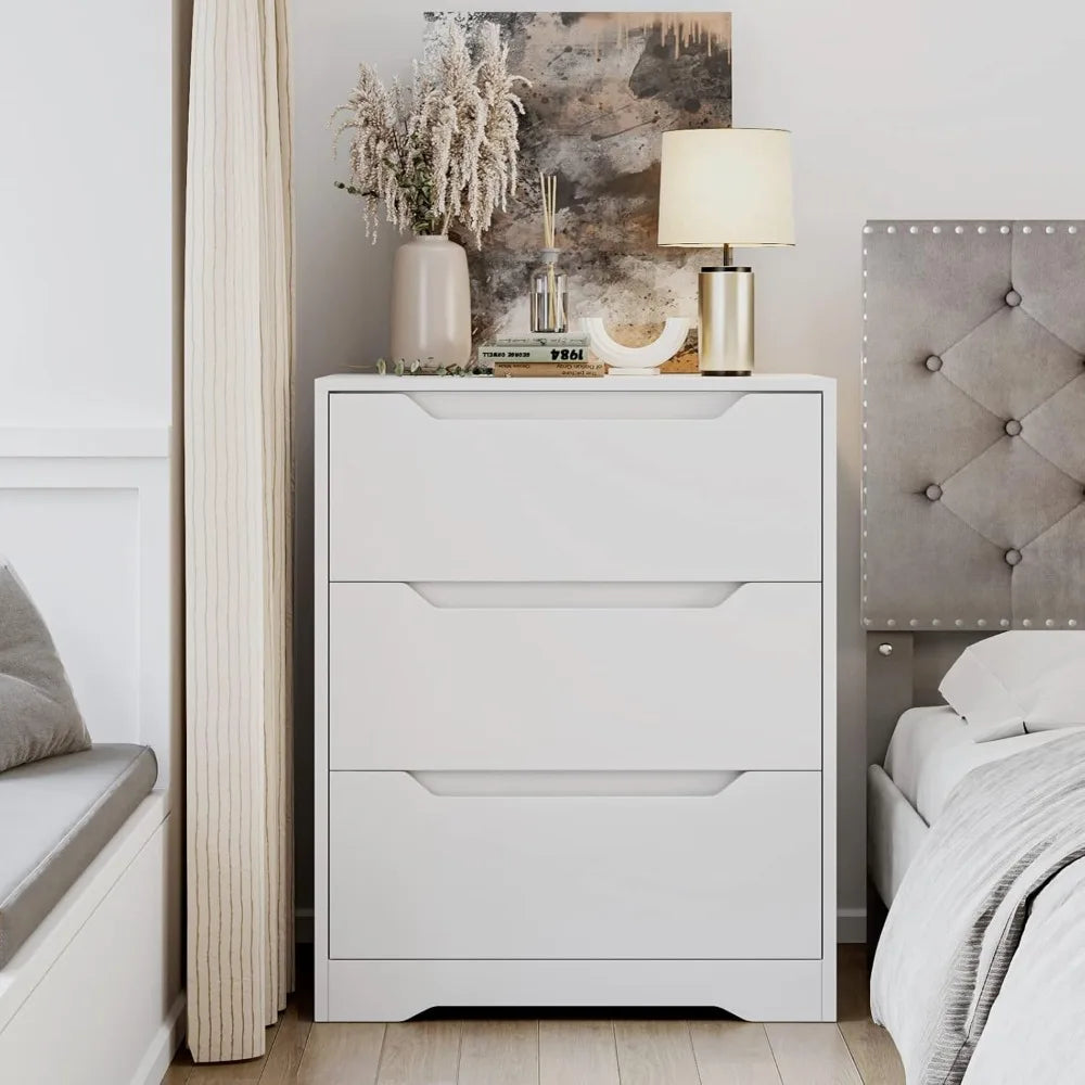 Modern Wood 3-Drawer Dresser Tall Nightstand Storage Chest Accent Furniture
