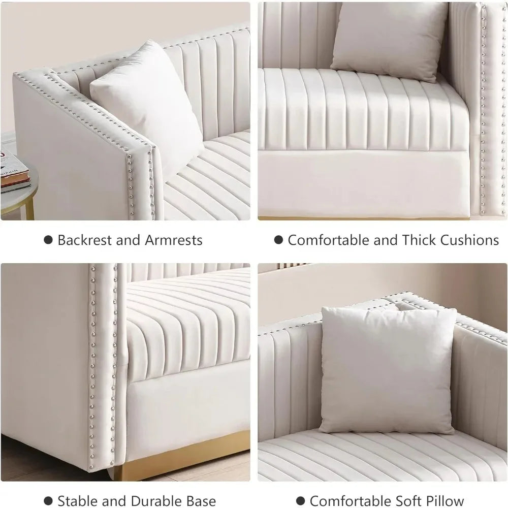 Luxury Velvet Sofa Set with Gold Legs & Pillows – Ljustra Glansheim