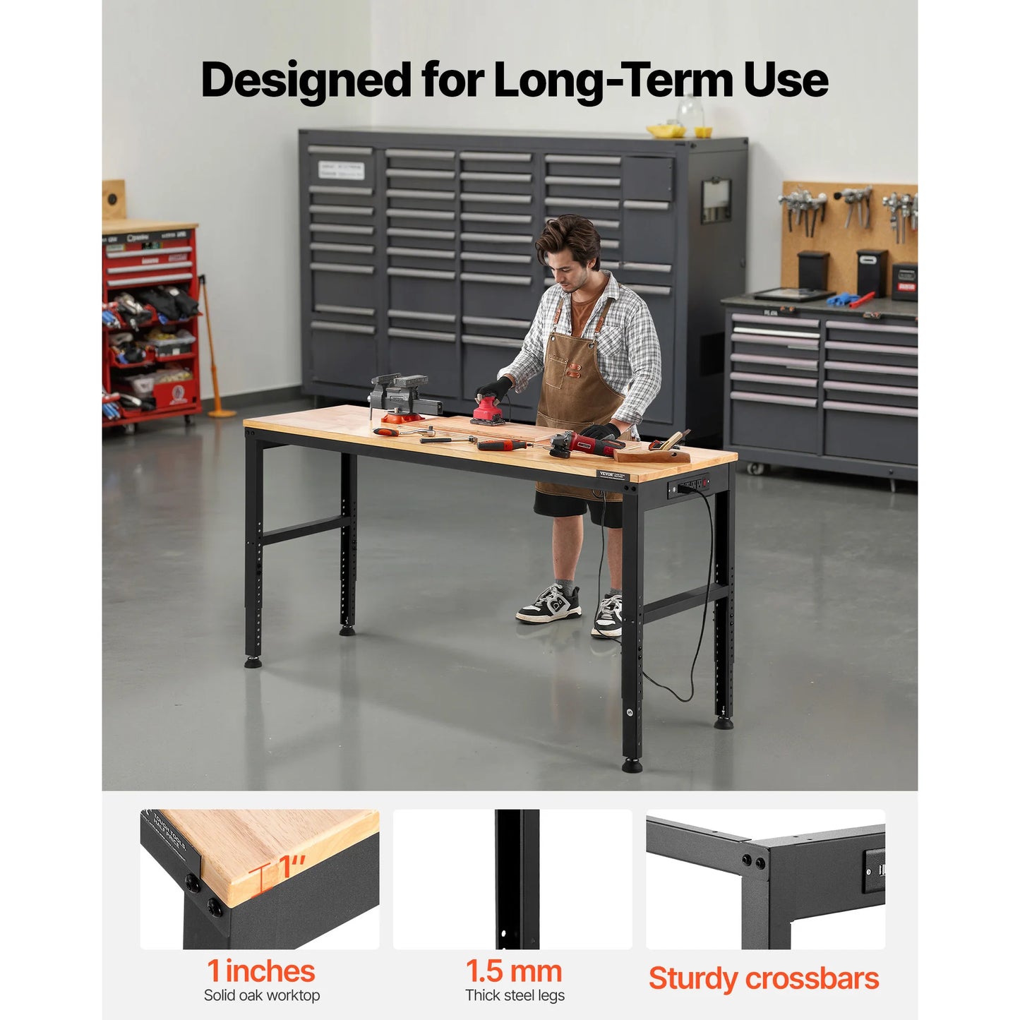 Ljustra Adjustable Workbench Heavy Duty Woodworking with Power Outlets