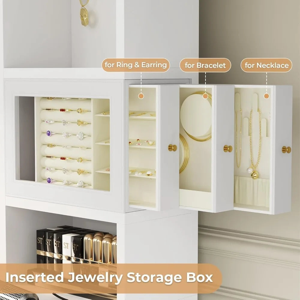 42.8 Inch Modern Vanity with Mirror Lights Jewelry Box 6 Drawers