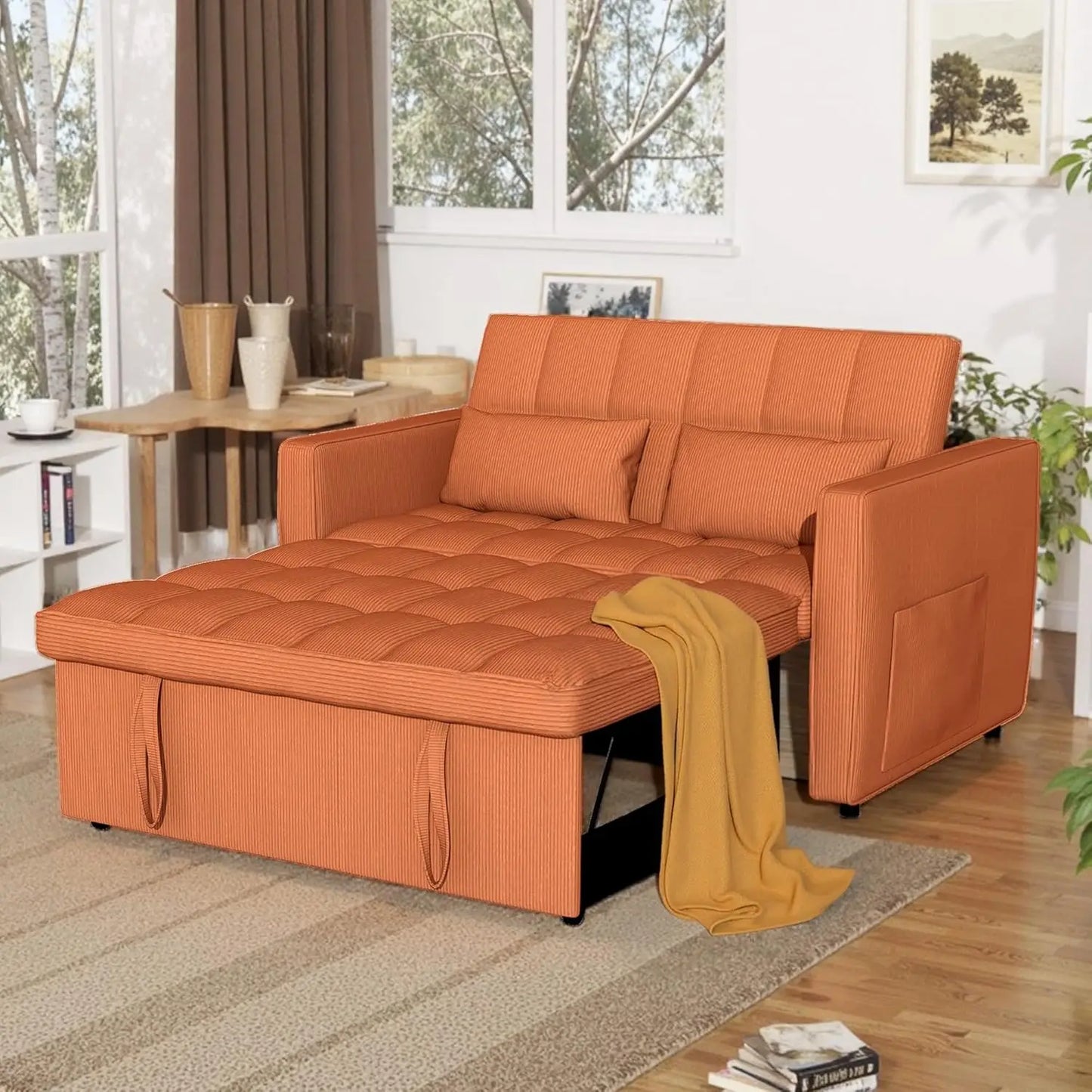 Sleeper Sofa Bed 55 Inch Convertible Loveseat Couch with Side Pockets