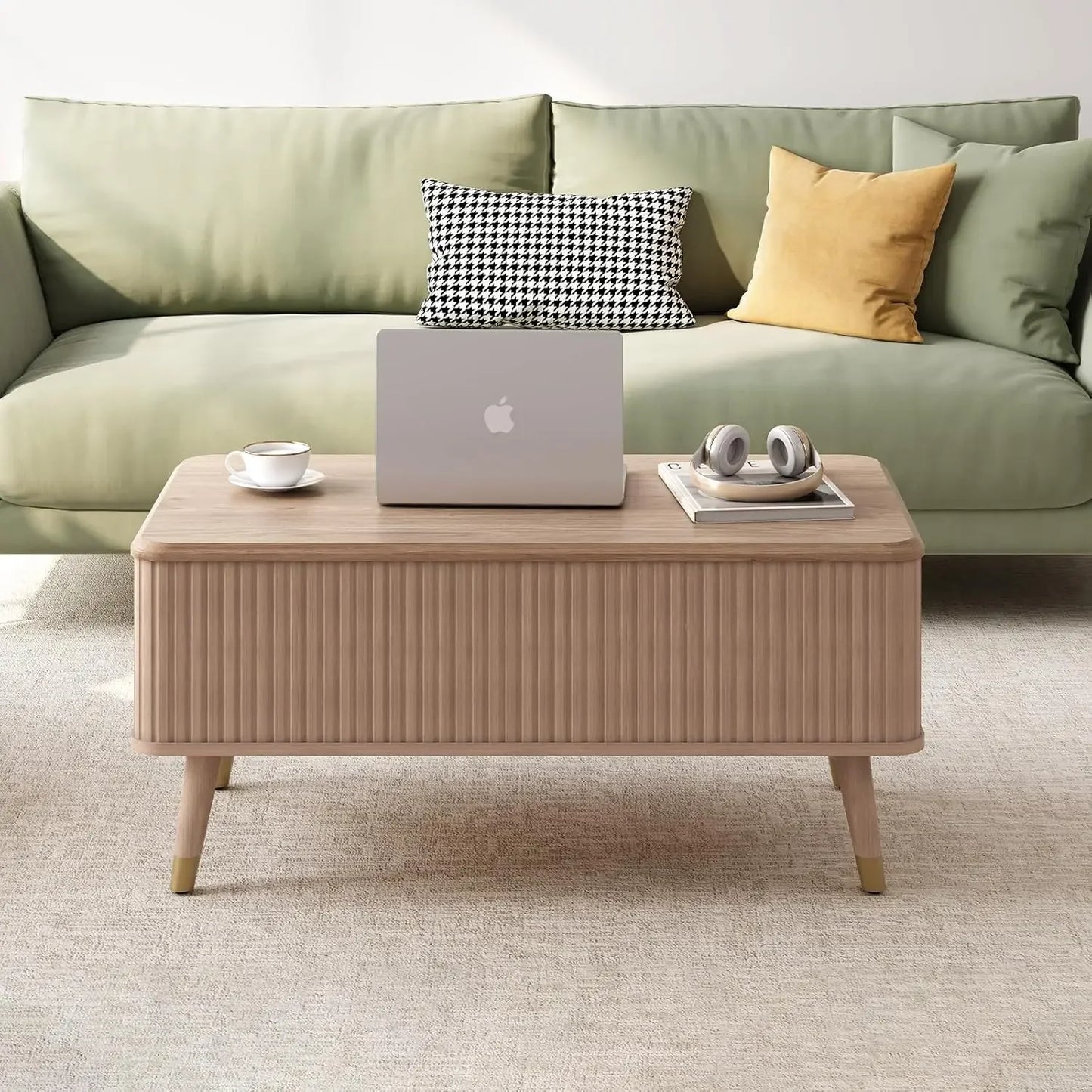Lift Top Coffee Table with Storage Hidden Compartment Mid Century Modern