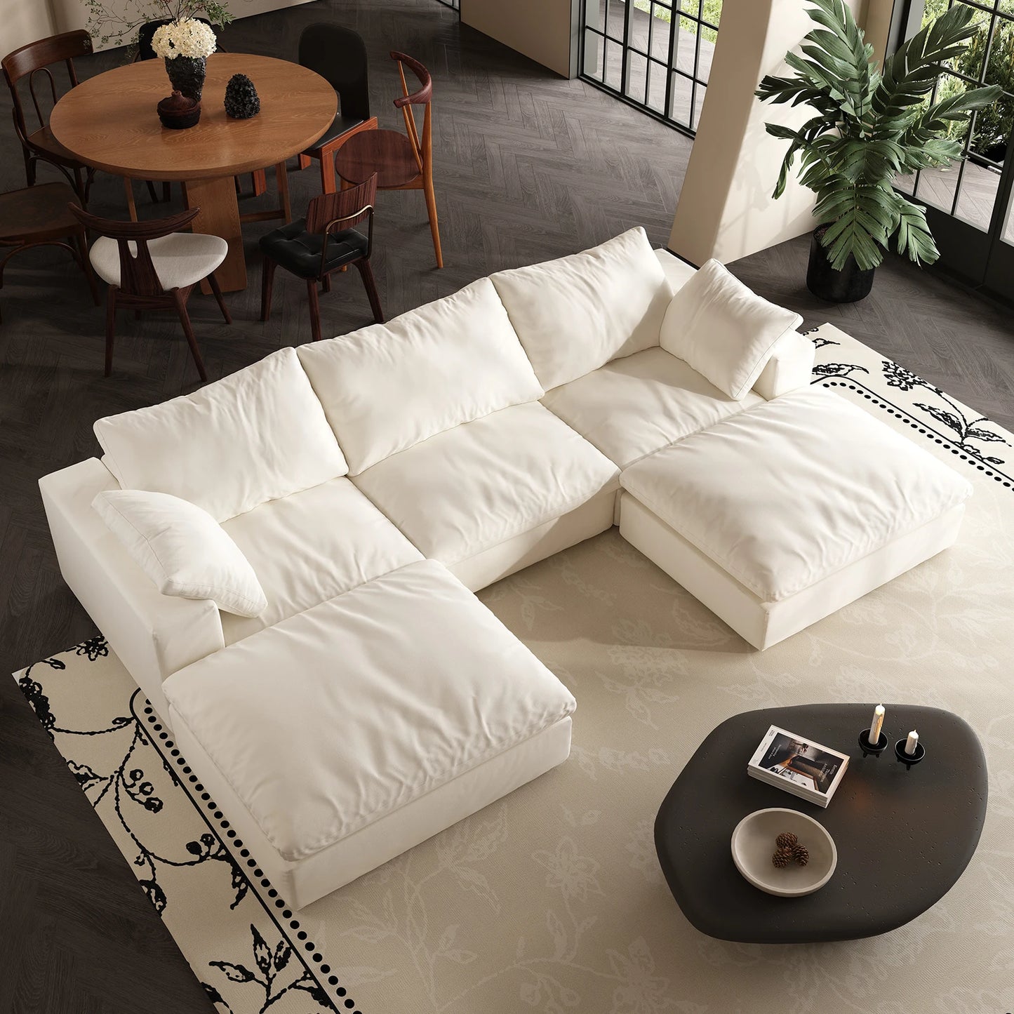 U-Shaped Cloud Couch Down-Filled Modern Modular Sectional Sofa Living Room