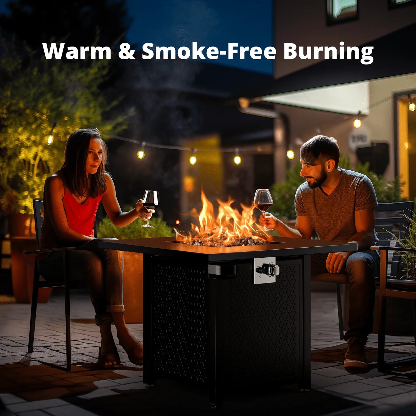 28 Inch Propane Fire Pit Table with Lid Lava Rock 50000 BTU Outdoor