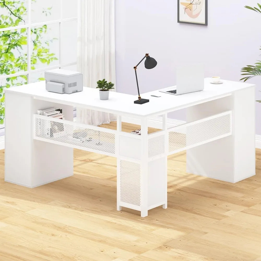 L Shaped Desk with Drawers Storage Corner Computer Desk Home Office