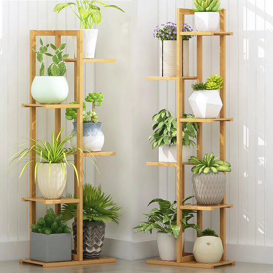 6 Tier Bamboo Plant Stand Vertical Flower Shelf Rack Indoor Outdoor