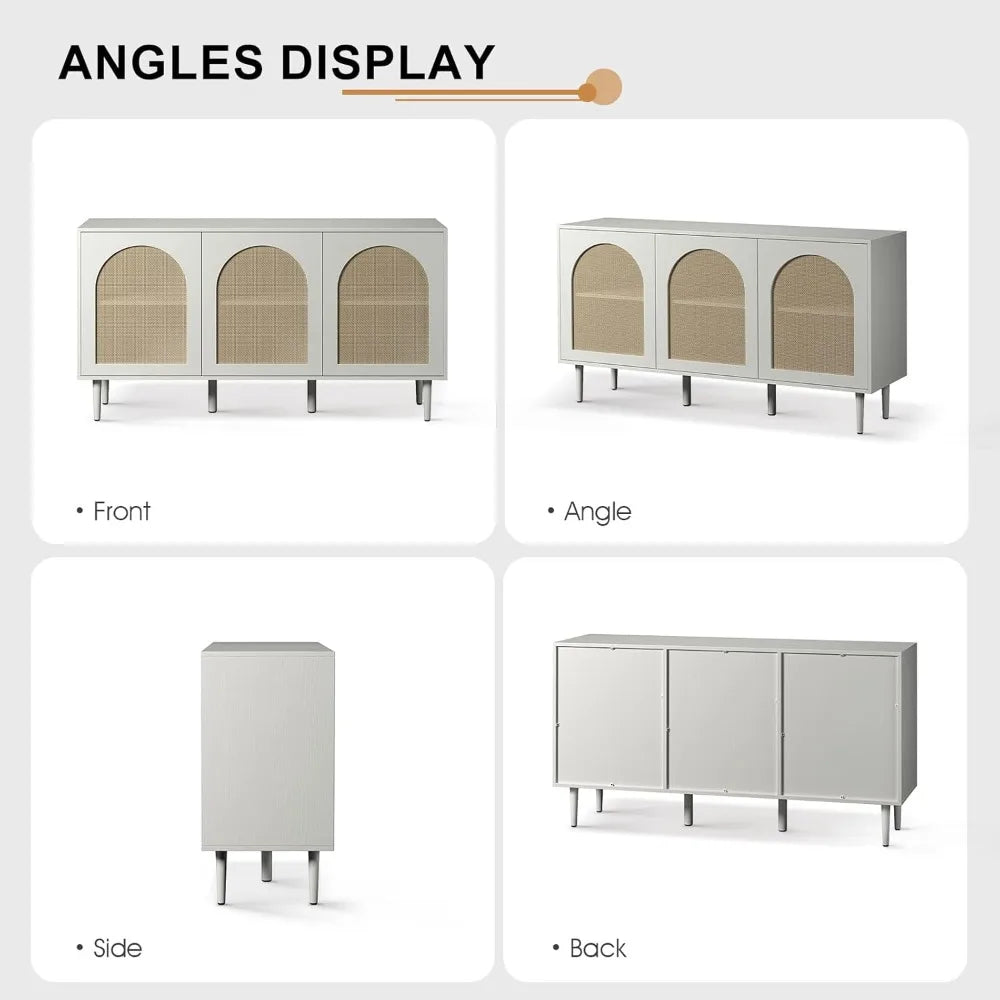 Sideboard Buffet Cabinet with Rattan Doors and Metal Legs for Storage