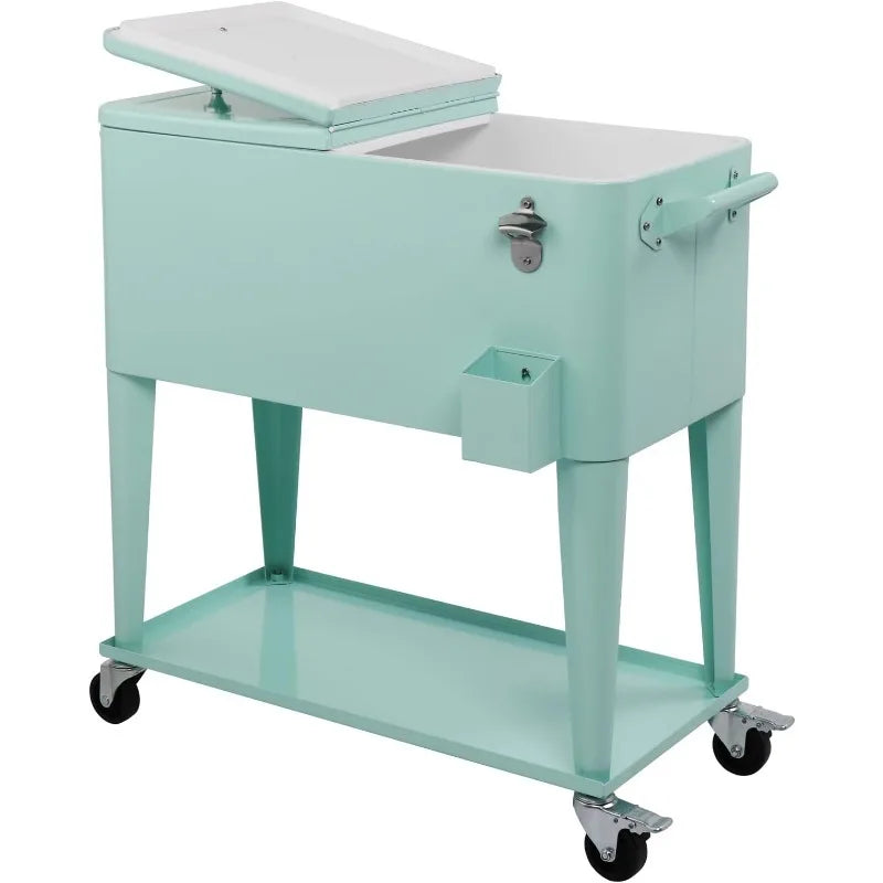 Ljustra 80 Quart Rolling Ice Chest Portable Cooler Cart with Shelf