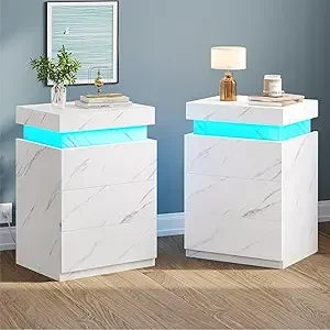 LED Nightstands Set of 2 with Charging Station and RGB Lights Modern