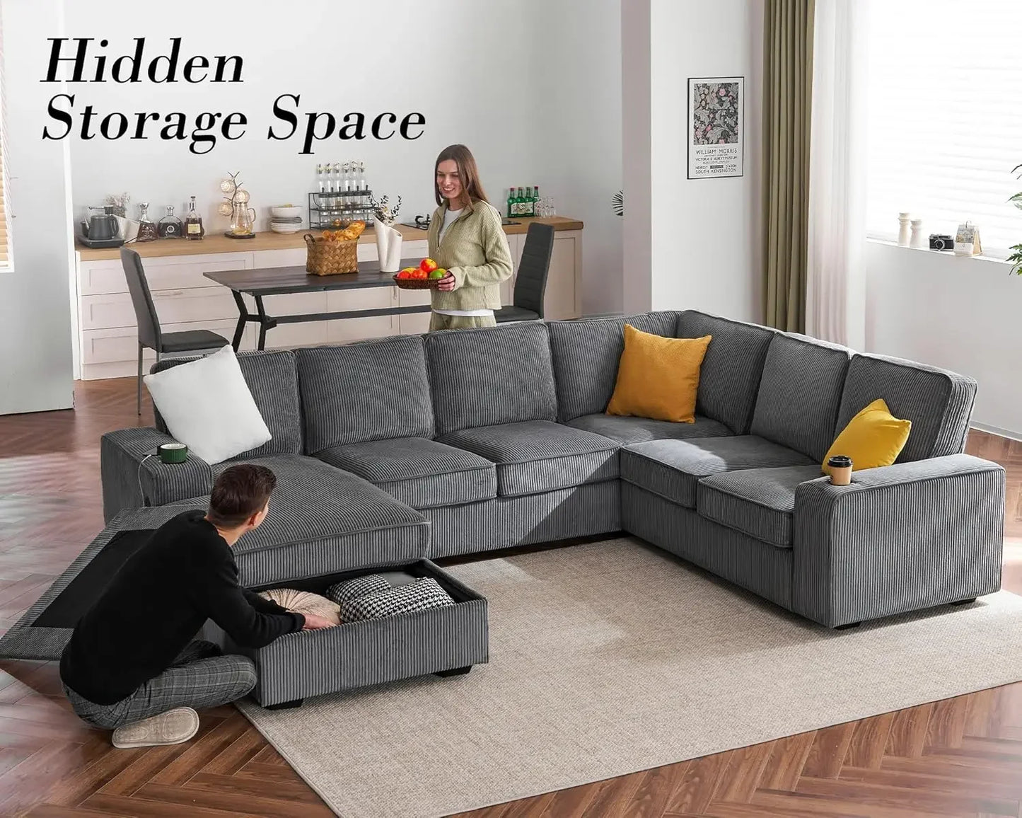 Ljustra U Shaped Couch 112 Inch Sectional Sofa with USB Ports