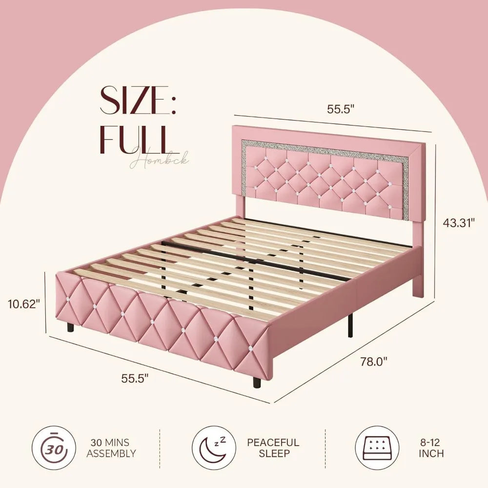 Ljustra Full Platform Bed Frame Upholstered Diamond Headboard