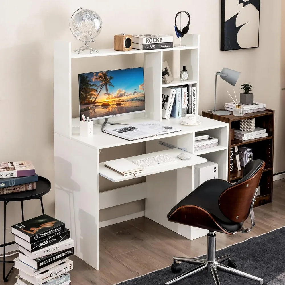 Computer Desk with Hutch 43.5 Inch Home Office Desk with Charging Station
