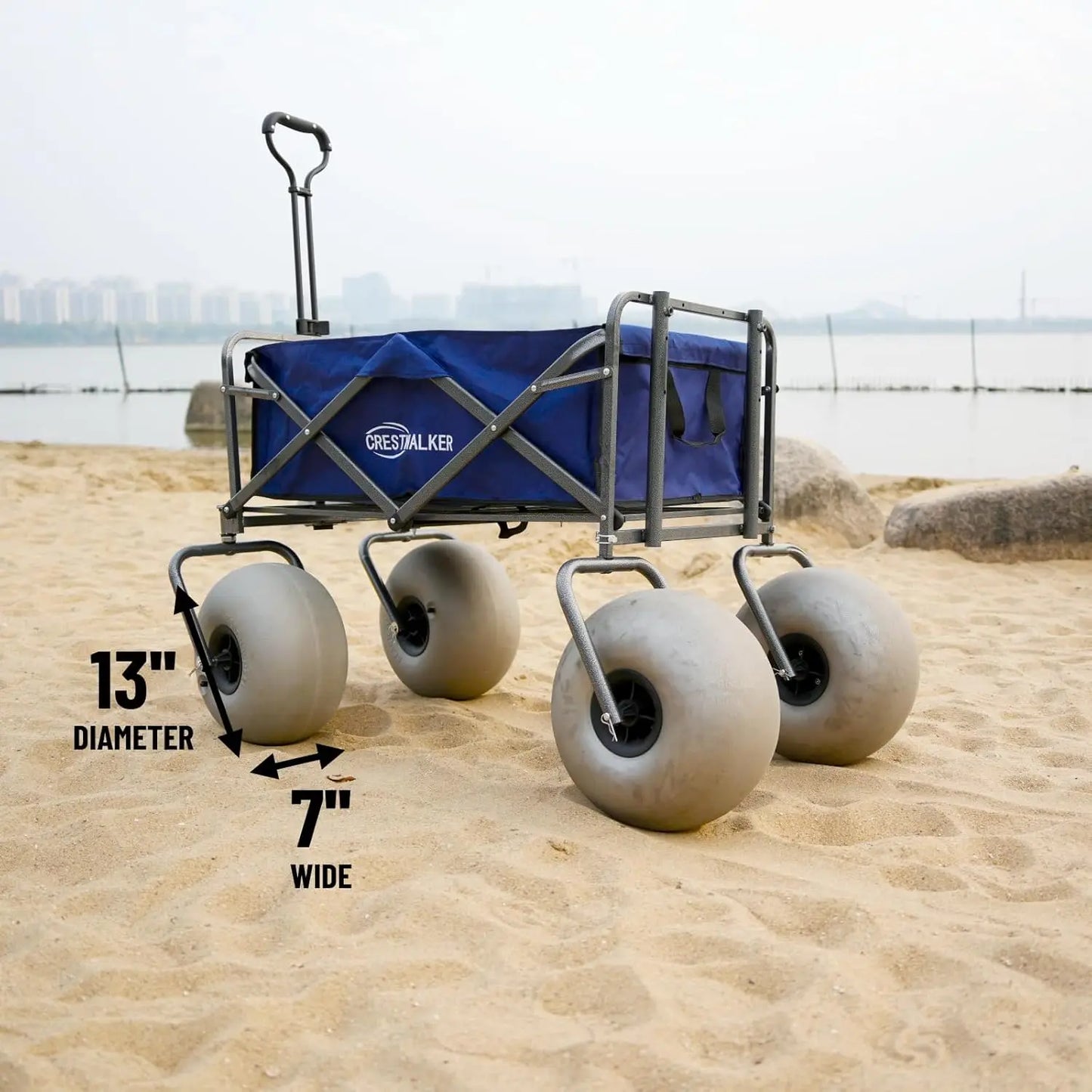 Beach Cart Collapsible Wagon with 13 Inch Balloon Wheels Pump Included
