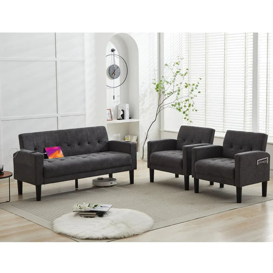 Ljustra Mid-Century Sectional Sofa Set 3 Pieces Loveseat with USB