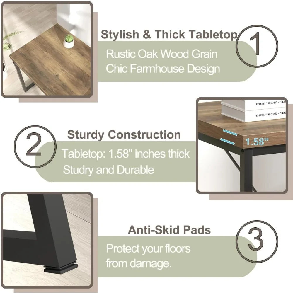 Modern Home Office Desk Rustic Wood Metal Computer Gaming Study Table