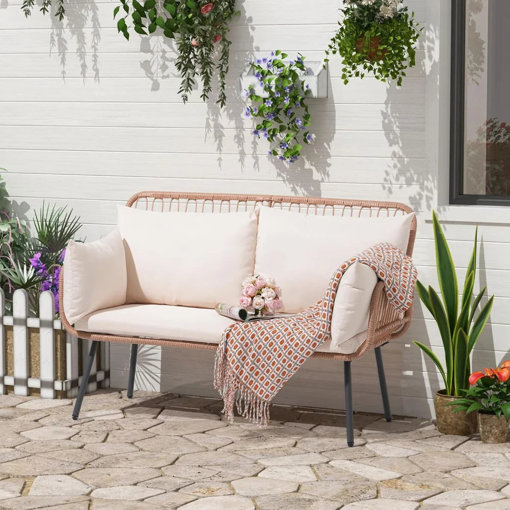 Ljustra Patio Loveseat Outdoor Furniture Wicker Set with Cushions