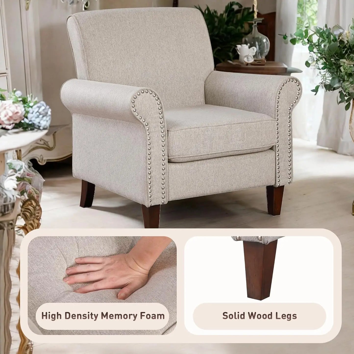 Upholstered Living Room Chair Set of 2 Large Comfy Accent Chairs