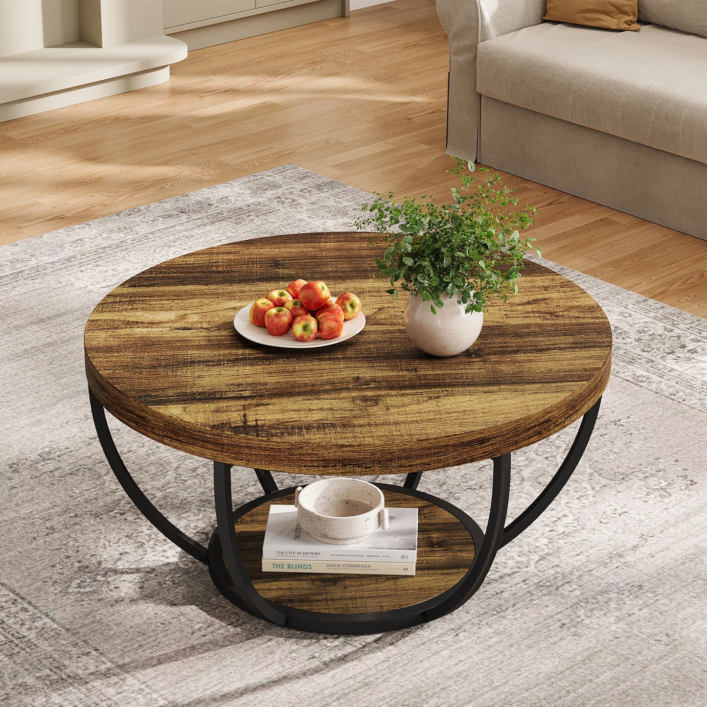 Ljustra Modern Round Coffee Table 31.7 Inch Industrial Design