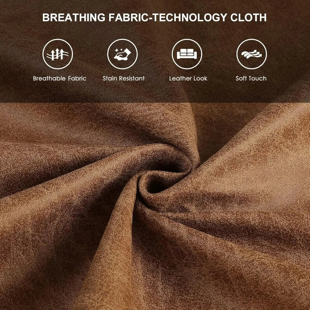 79” Mid-Century Faux Leather Sofa Couch – 3-Seater, Brown with Pillows