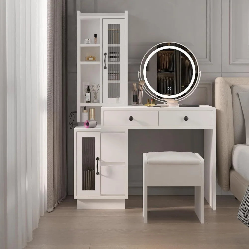 Ljustra Dressing Table Vanity Set with LED Mirror and Storage Cabinet
