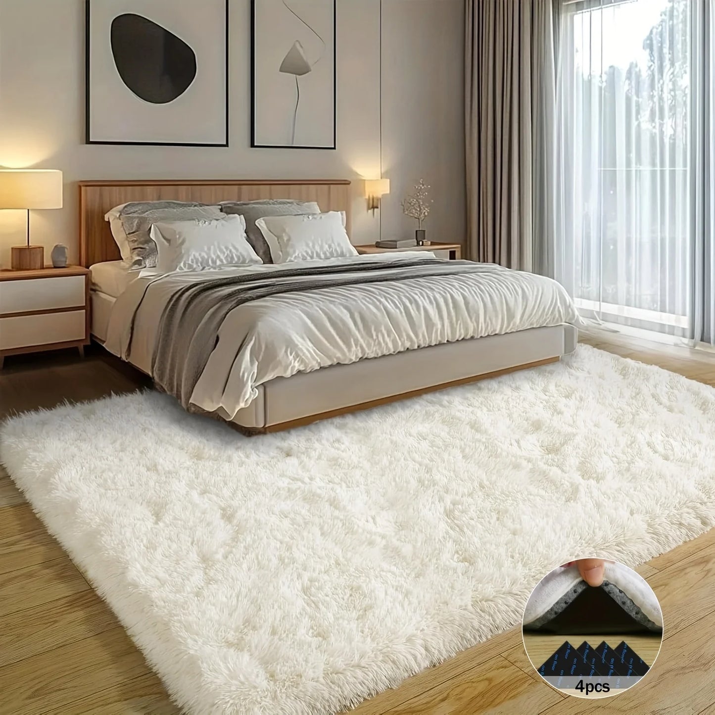 Off-White Soft Shaggy Non-Slip Rug Luxury Plush Carpet for Home Decor
