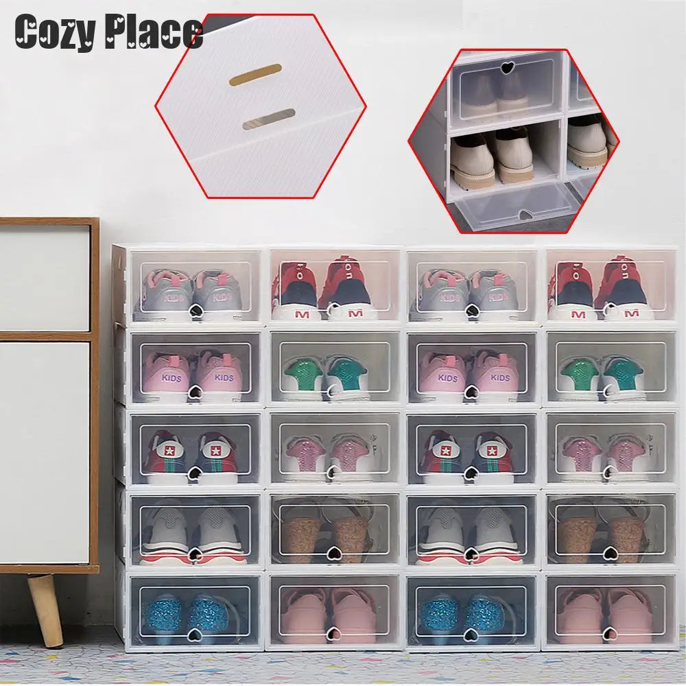 20pcs Transparent Stackable Shoe Organizer Storage Box Display Case