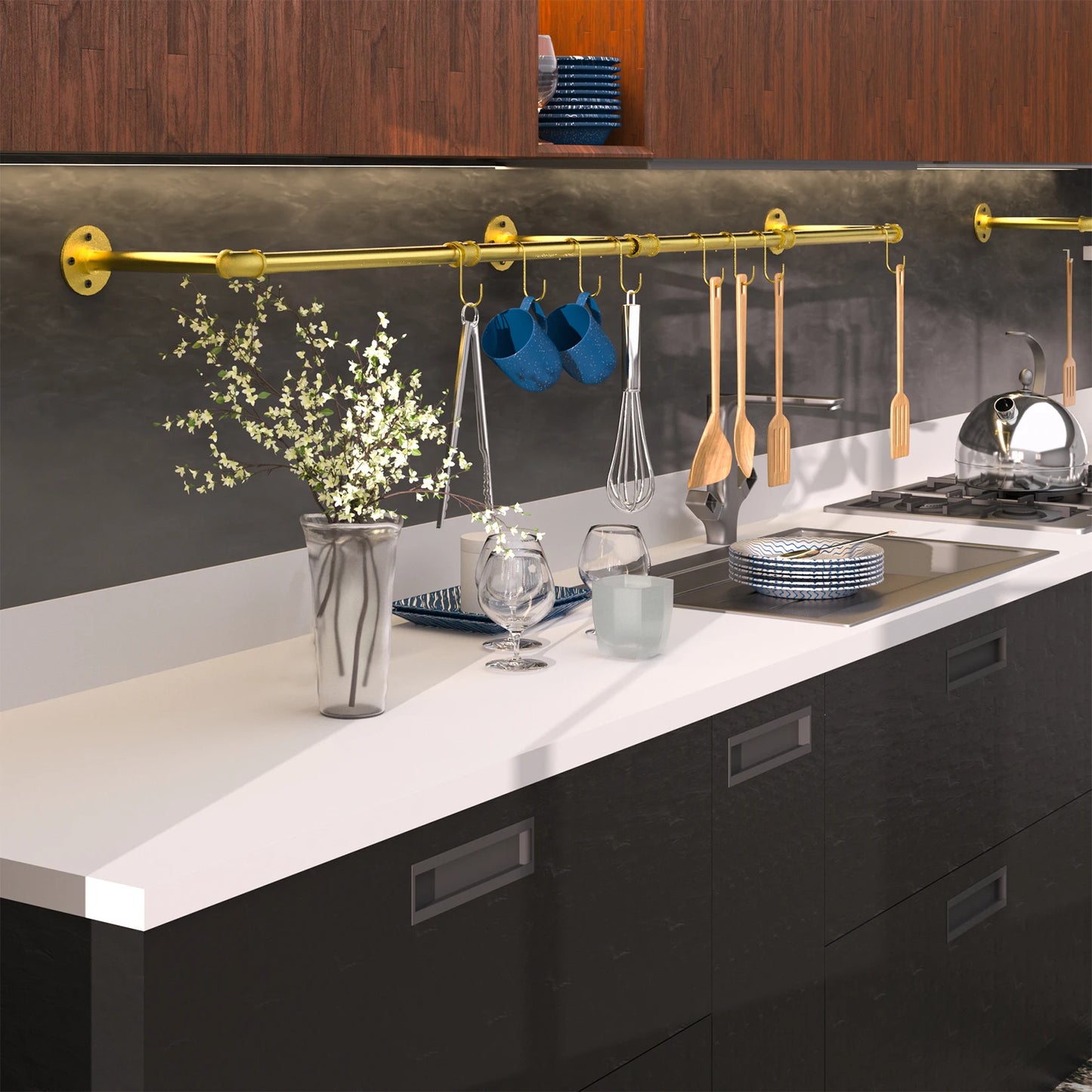 Wall Mounted Industrial Pipe Clothes Rack Space Saving Shelf Organizer