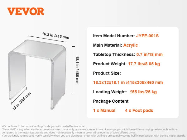 Ljustra Acrylic End Table C-Shaped Minimalist Clear Side Table for Living Room