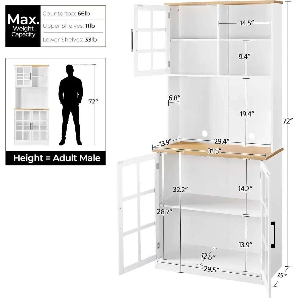 Kitchen Pantry Storage Cabinet Buffet Cupboard Freestanding 72 Inch