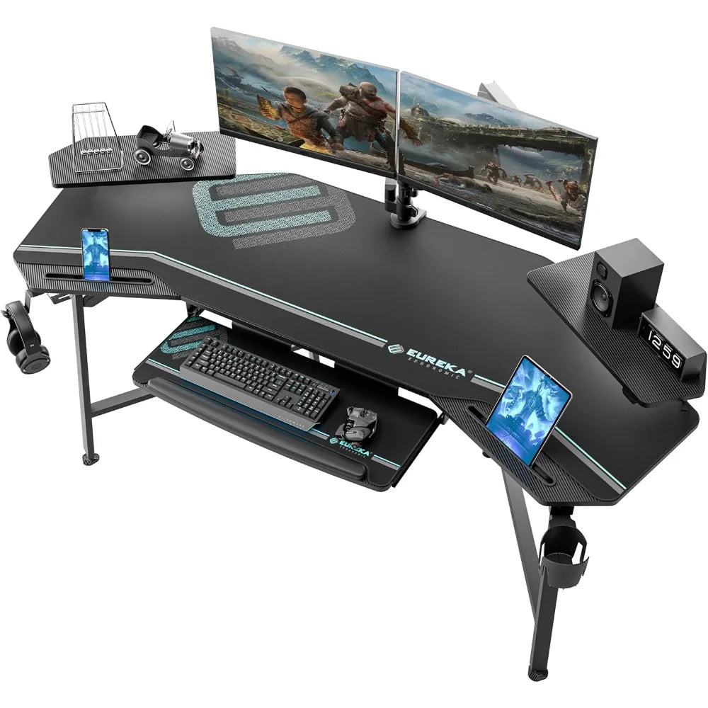 Aero Gaming Desk with LED Lights 72 Inch Wing Shaped Computer Desk