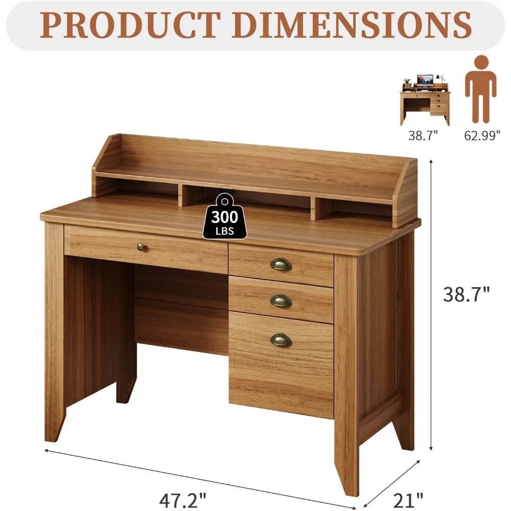 Ljustra Wooden Desk with Drawers and Monitor Stand for Home Office